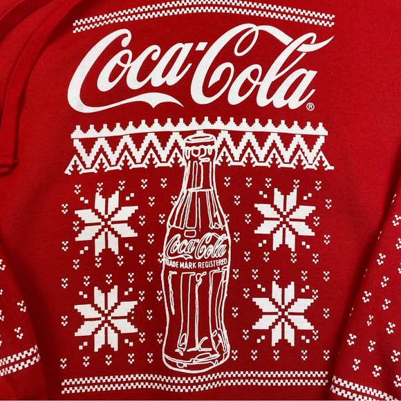 Coca Cola Coke Snowflake Ugly Sweater Long Hoodie Sweatshirt - Size SM - Picture 3 of 8